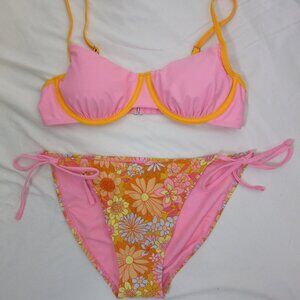 wild fable 2 Piece Bikini Pink Orange Floral Size Small / Medium NWT
